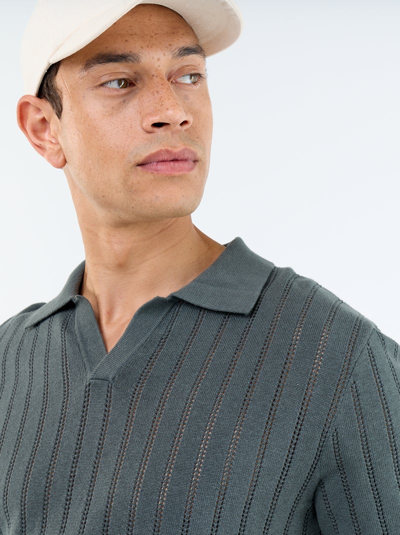 Polo en maille ajourée manches courtes Kaki - Kiabi