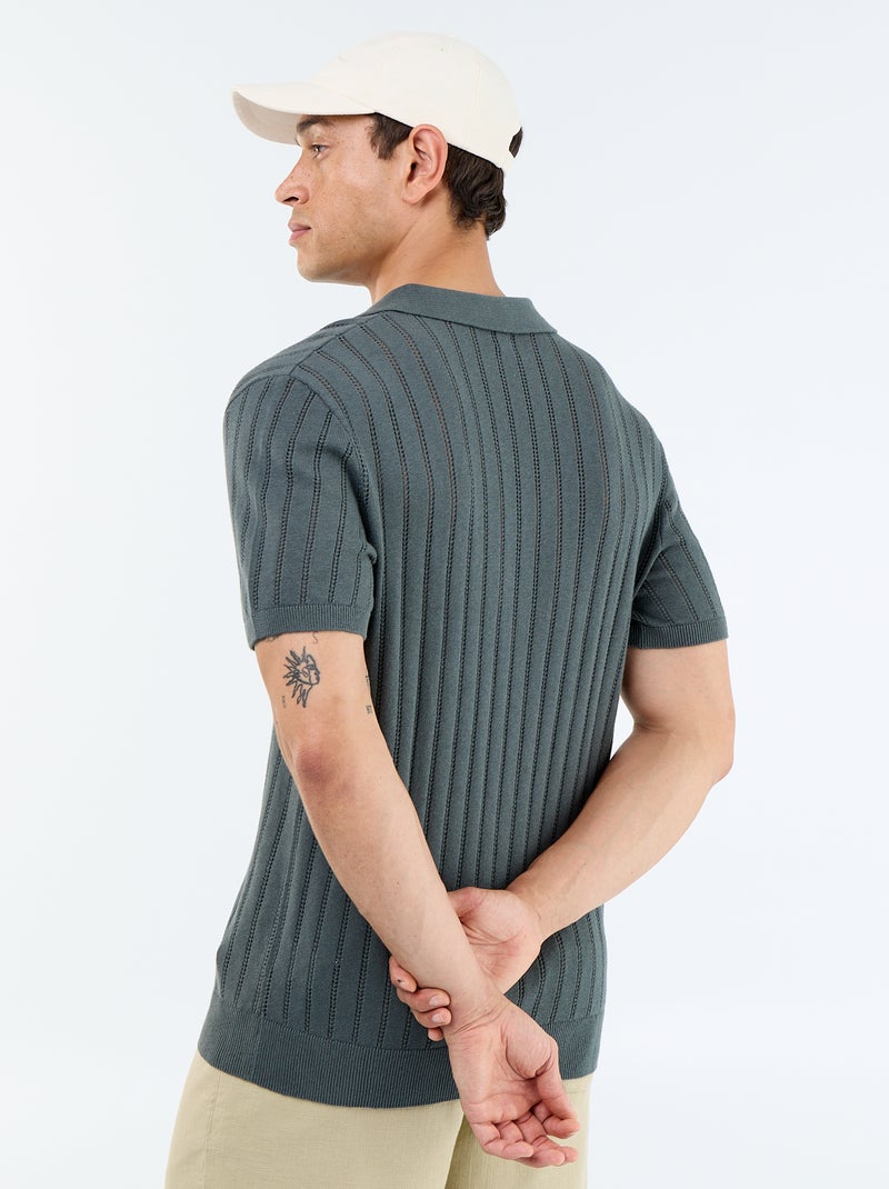 Polo en maille ajourée manches courtes Kaki - Kiabi