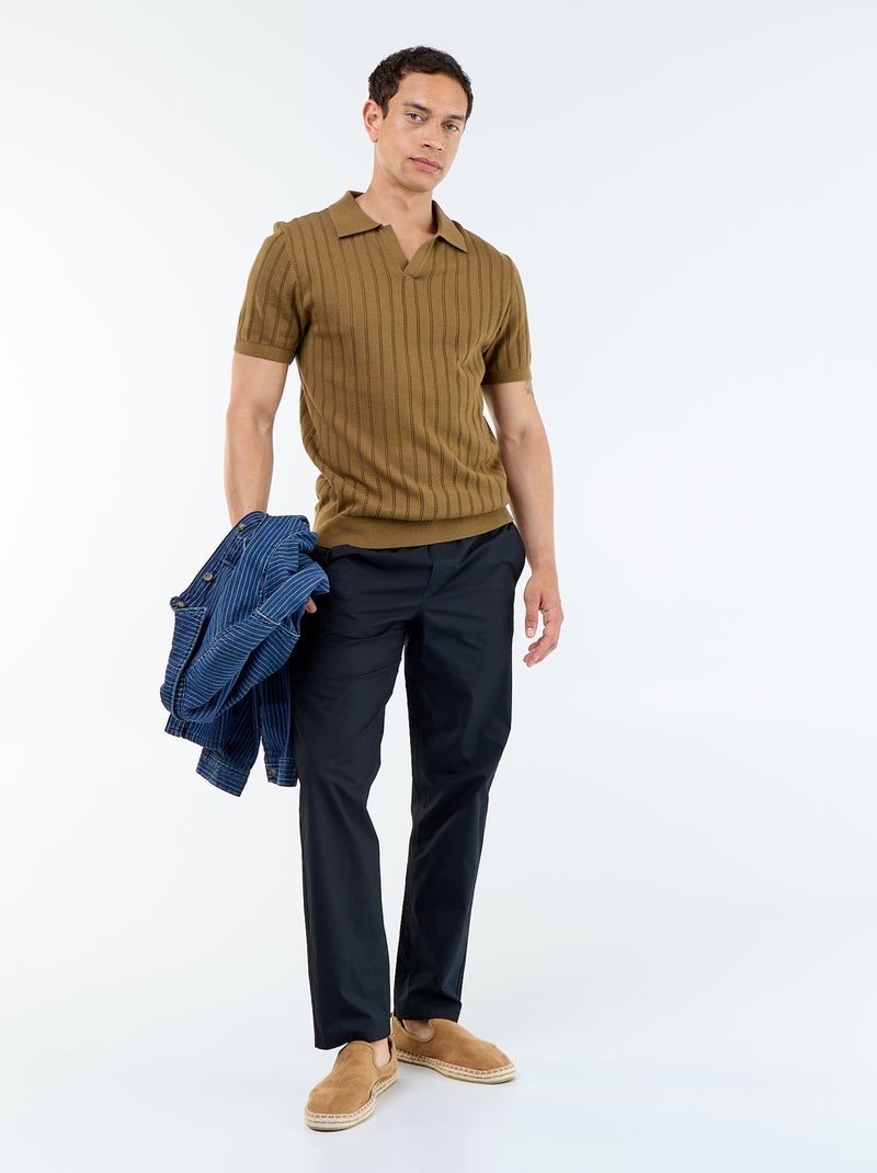 Polo en maille ajourée manches courtes Marron - Kiabi