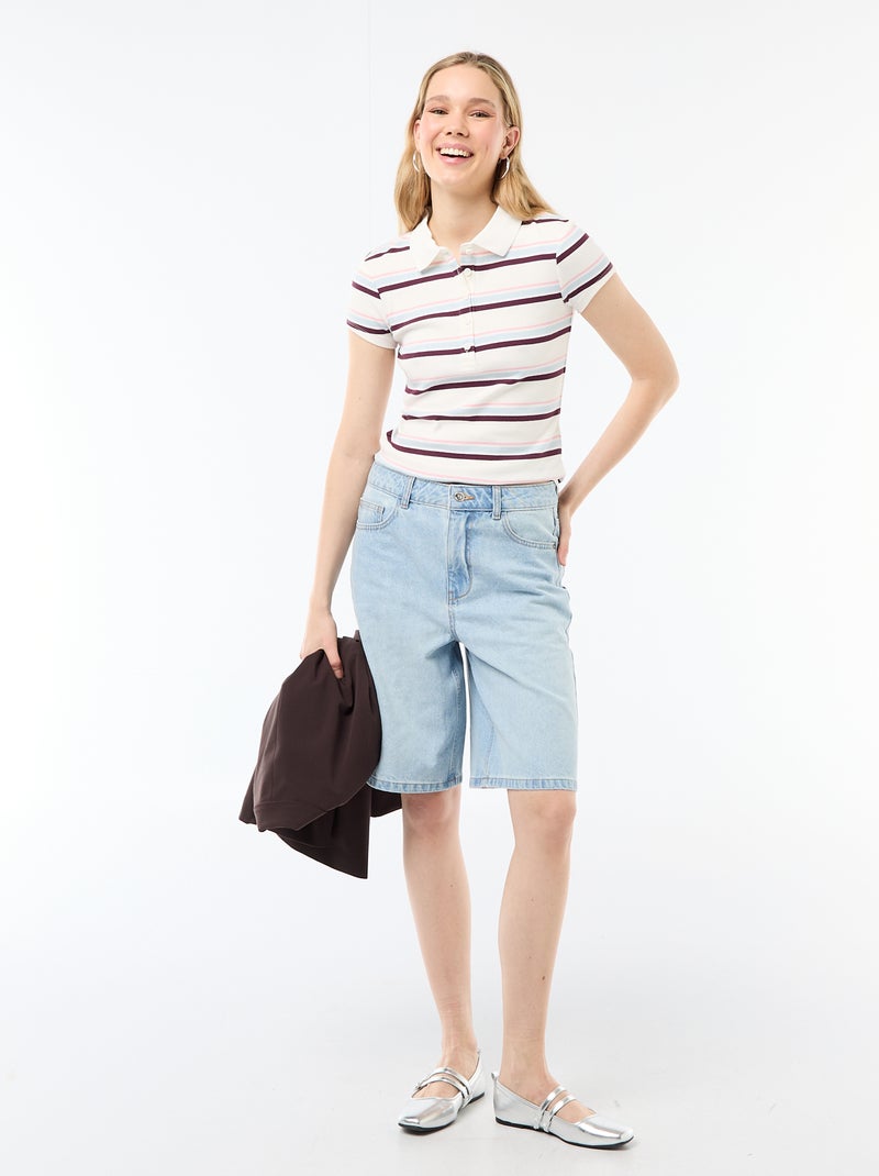 Polo en maille côtelé à manches courtes Blanc - Kiabi