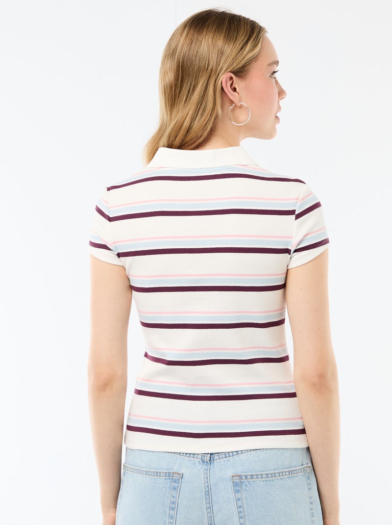 Polo en maille côtelé à manches courtes Blanc - Kiabi