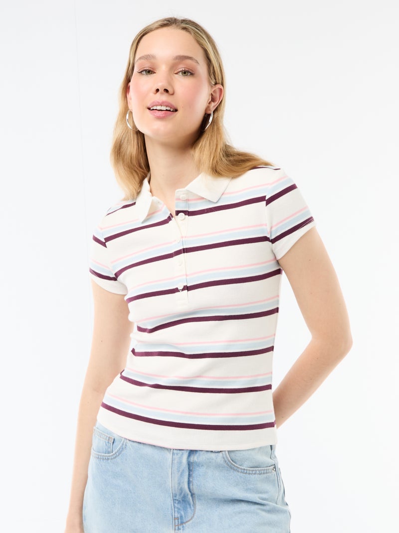 Polo en maille côtelé à manches courtes Blanc - Kiabi