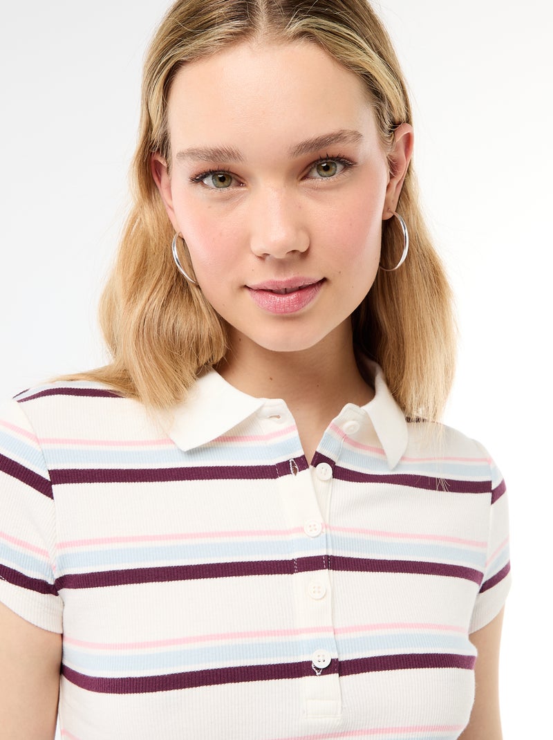 Polo en maille côtelé à manches courtes Blanc - Kiabi