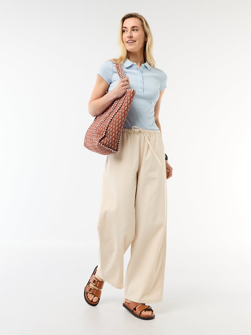 Polo en maille côtelé à manches courtes Bleu - Kiabi