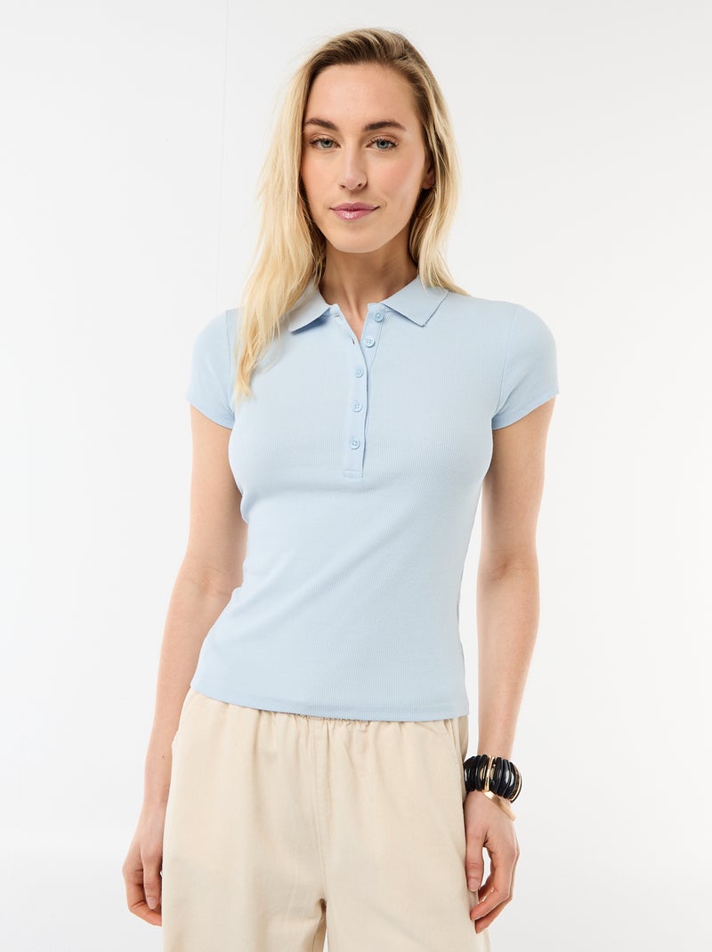 Polo en maille côtelé à manches courtes Bleu - Kiabi