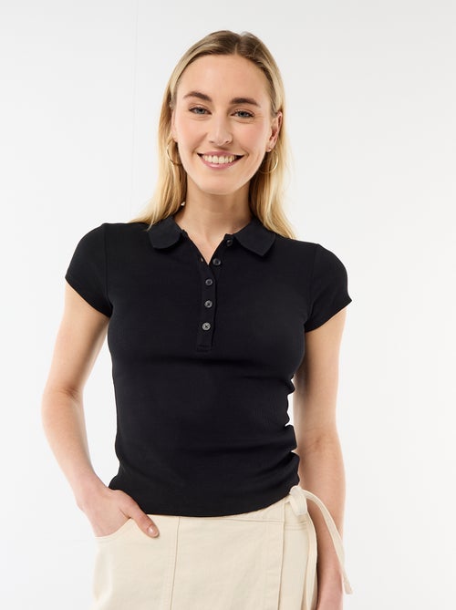 Polo en maille côtelé à manches courtes - Kiabi