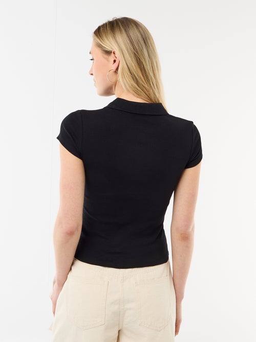 Polo en maille côtelé à manches courtes - Kiabi