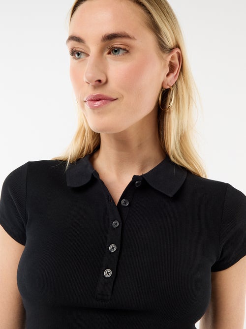 Polo en maille côtelé à manches courtes - Kiabi