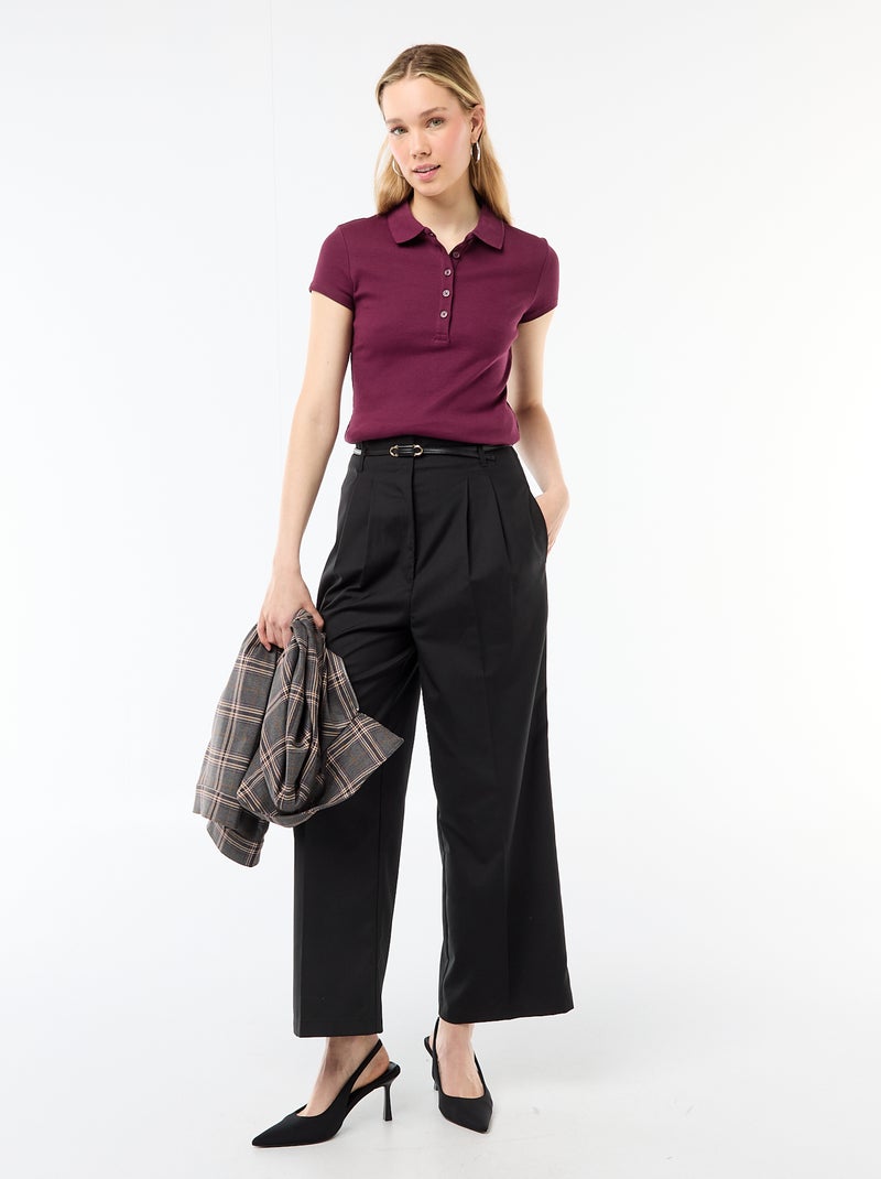 Polo en maille côtelé à manches courtes Rose - Kiabi