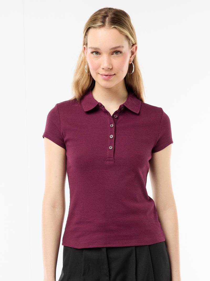 Polo en maille côtelé à manches courtes Rose - Kiabi