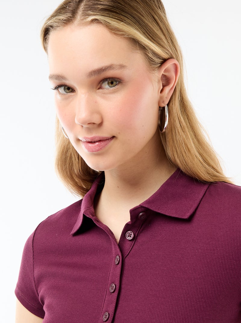 Polo en maille côtelé à manches courtes Rose - Kiabi