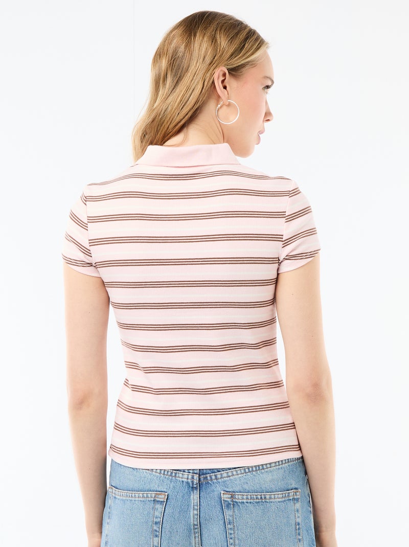 Polo en maille côtelé à manches courtes Rose - Kiabi