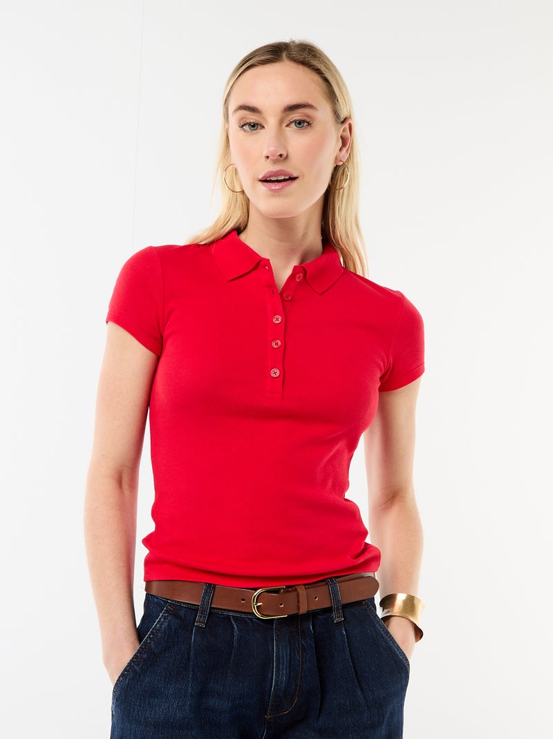 Polo en maille côtelé à manches courtes Rouge - Kiabi