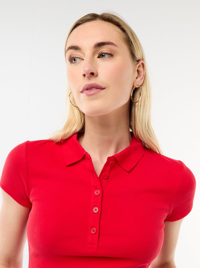 Polo en maille côtelé à manches courtes Rouge - Kiabi