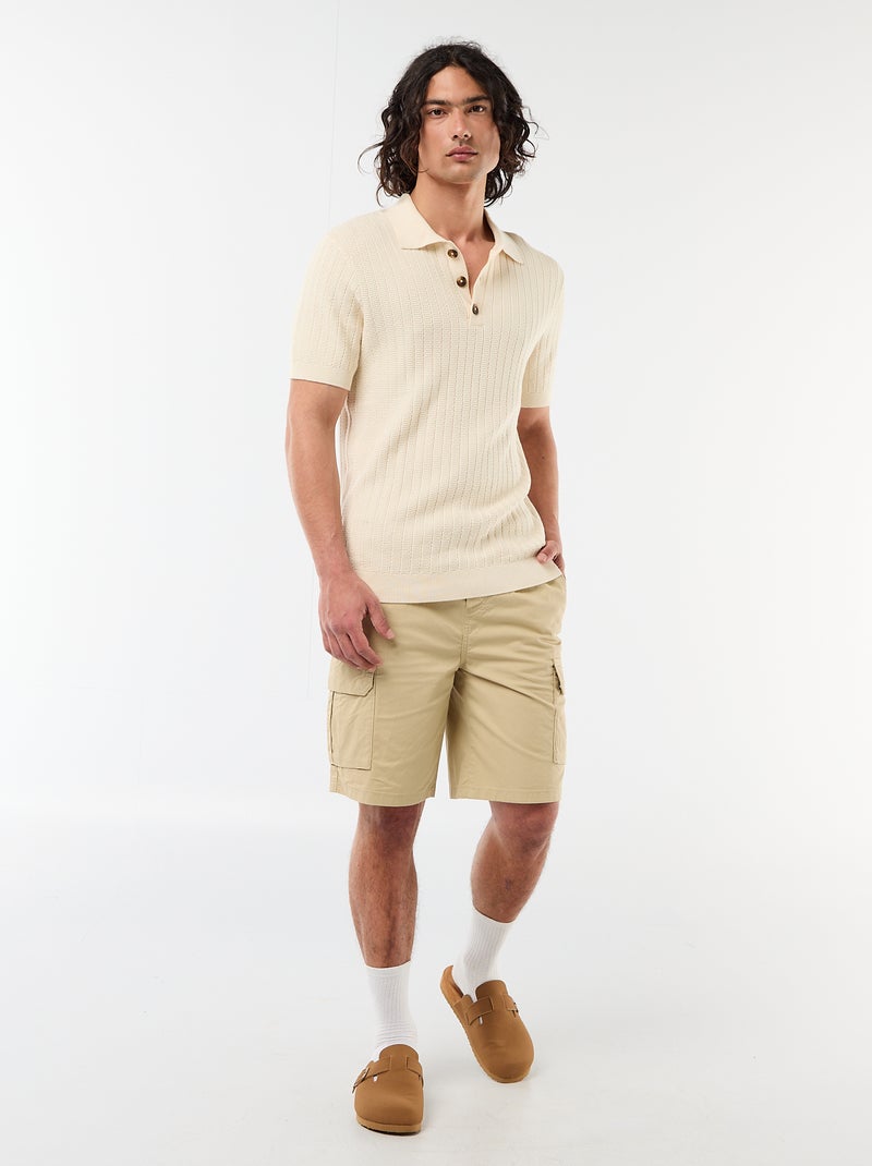 Polo en maille effet tricot Beige - Kiabi