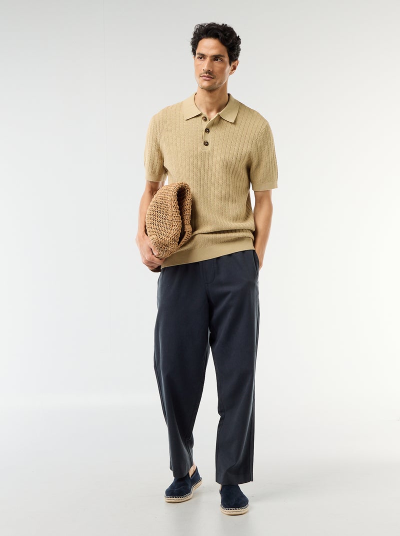 Polo en maille effet tricot Beige - Kiabi