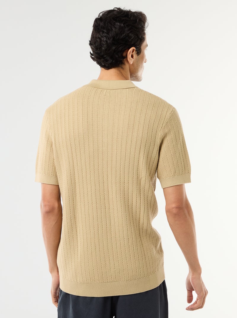 Polo en maille effet tricot Beige - Kiabi