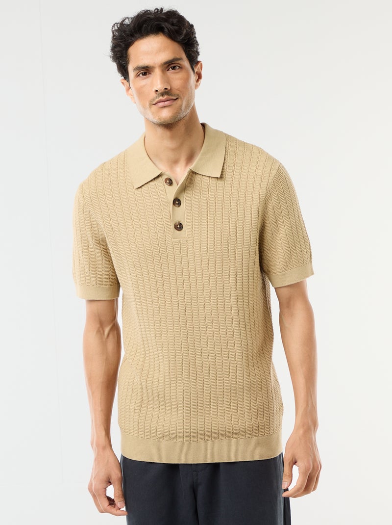 Polo en maille effet tricot Beige - Kiabi