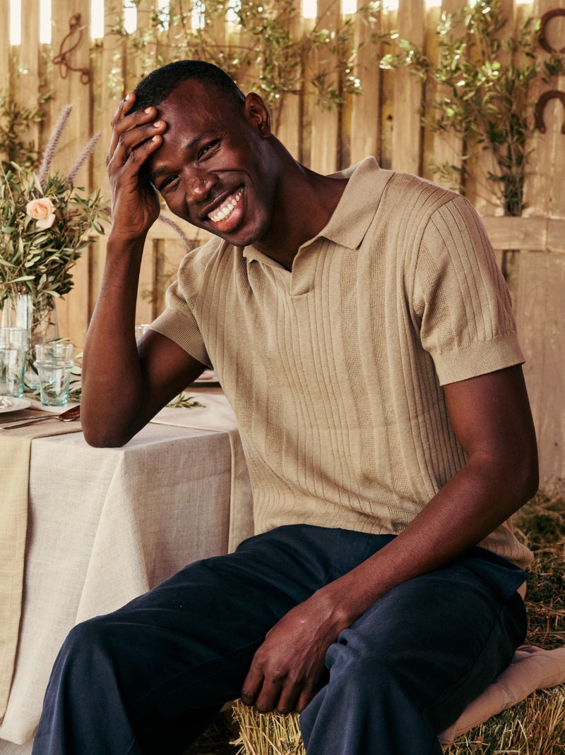 Polo en maille effet tricot Beige - Kiabi