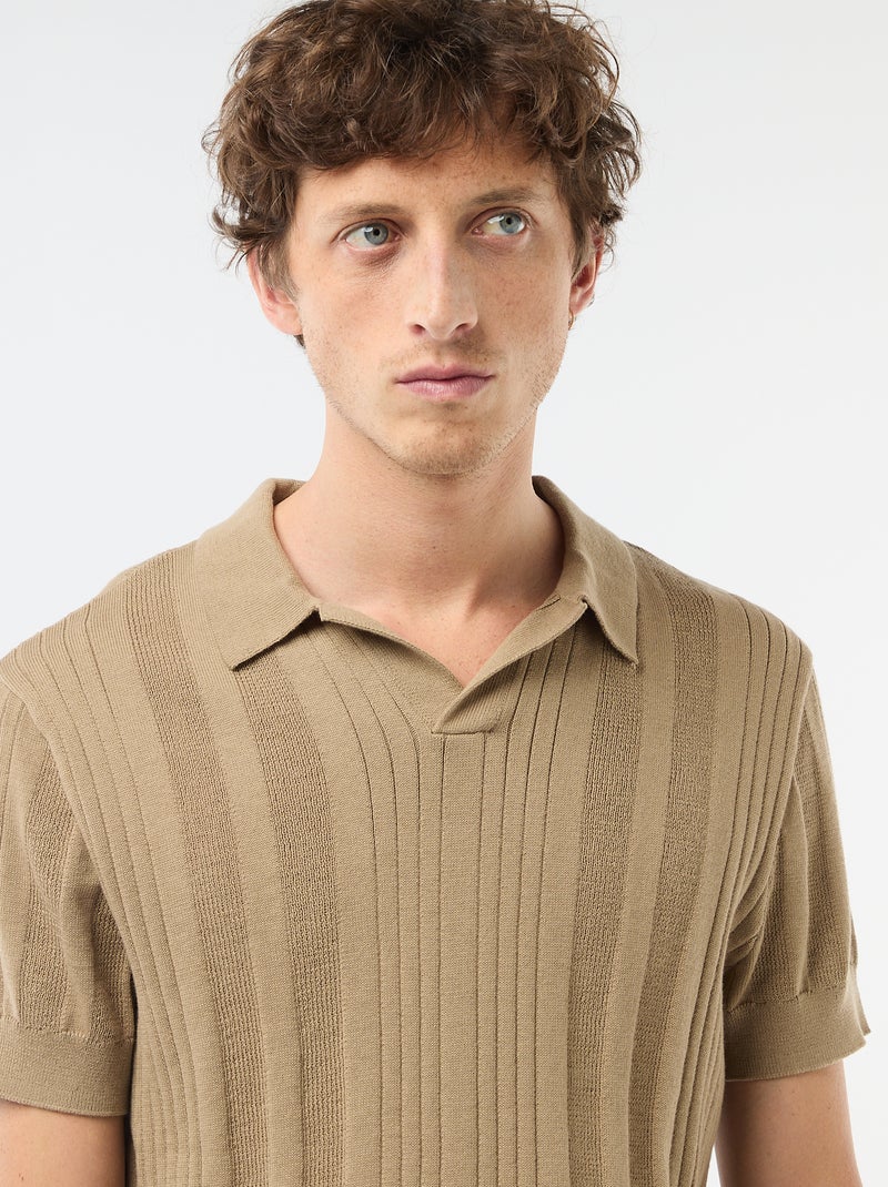 Polo en maille effet tricot Beige - Kiabi
