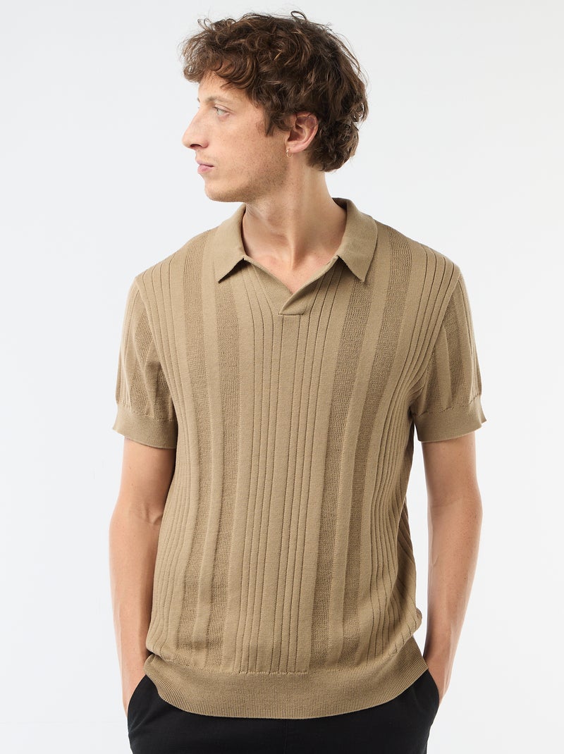 Polo en maille effet tricot Beige - Kiabi