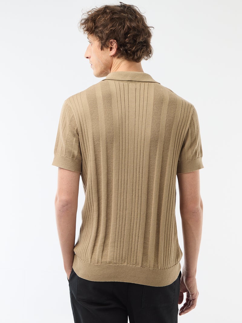 Polo en maille effet tricot Beige - Kiabi