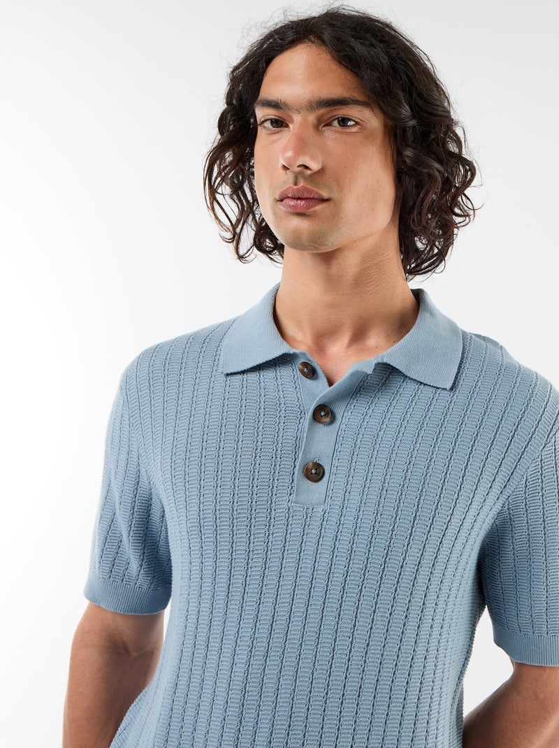 Polo en maille effet tricot Bleu - Kiabi