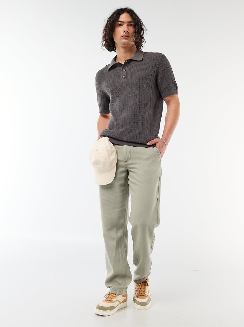 Polo en maille effet tricot Gris - Kiabi