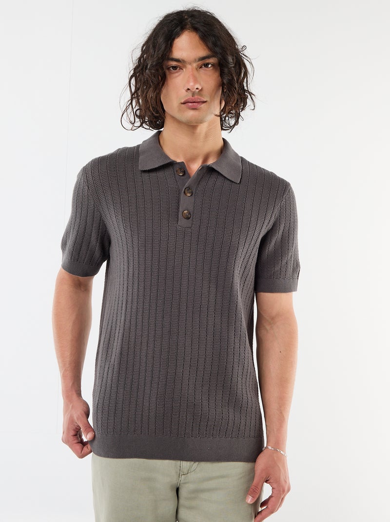 Polo en maille effet tricot Gris - Kiabi