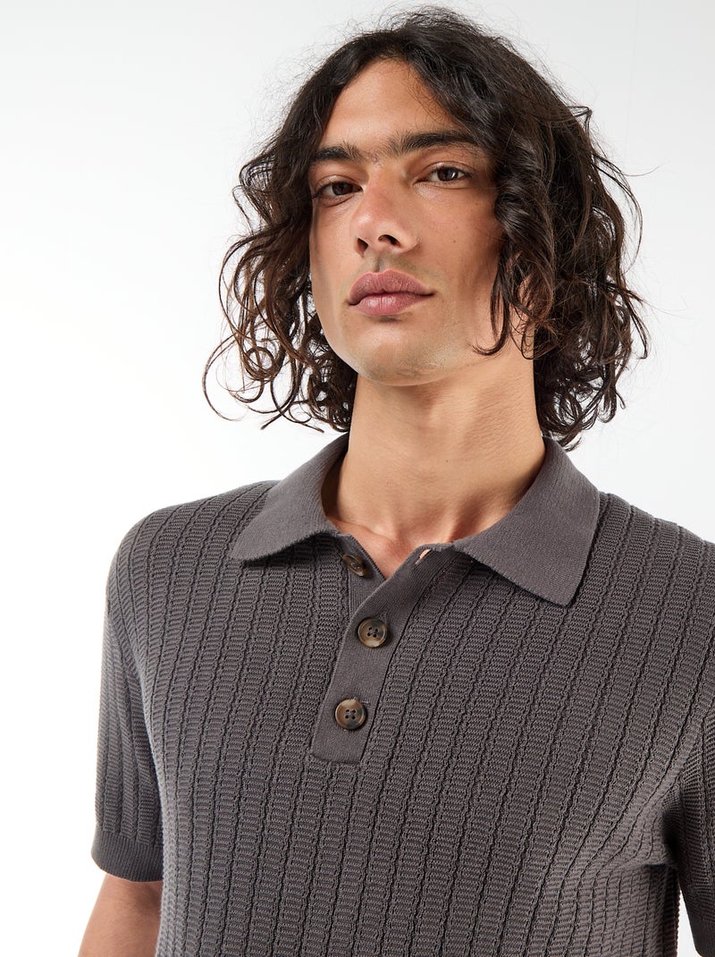 Polo en maille effet tricot Gris - Kiabi