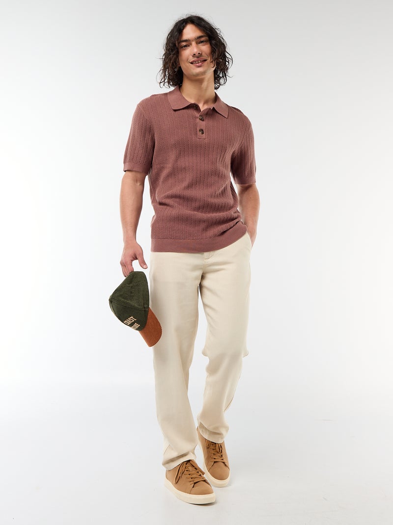 Polo en maille effet tricot Marron - Kiabi