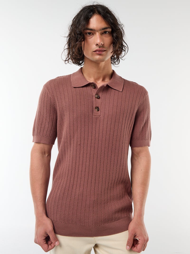 Polo en maille effet tricot Marron - Kiabi