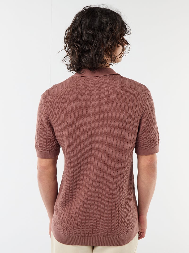 Polo en maille effet tricot Marron - Kiabi