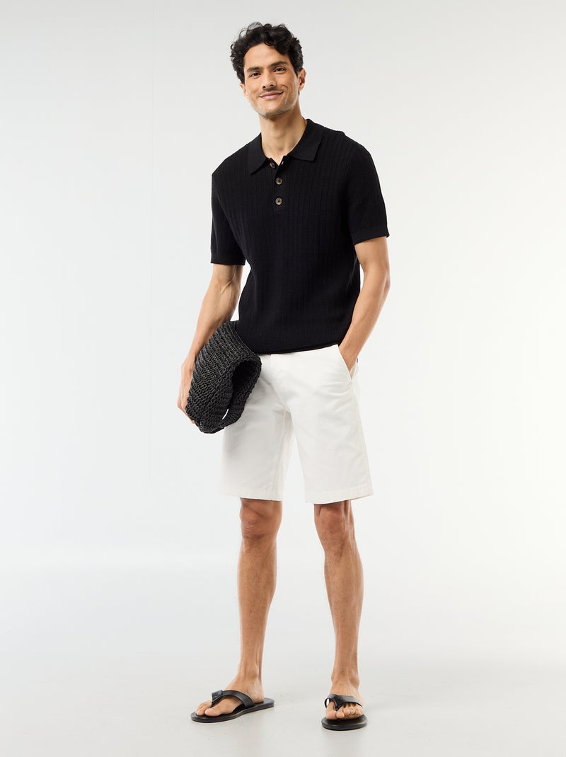 Polo en maille effet tricot Noir - Kiabi