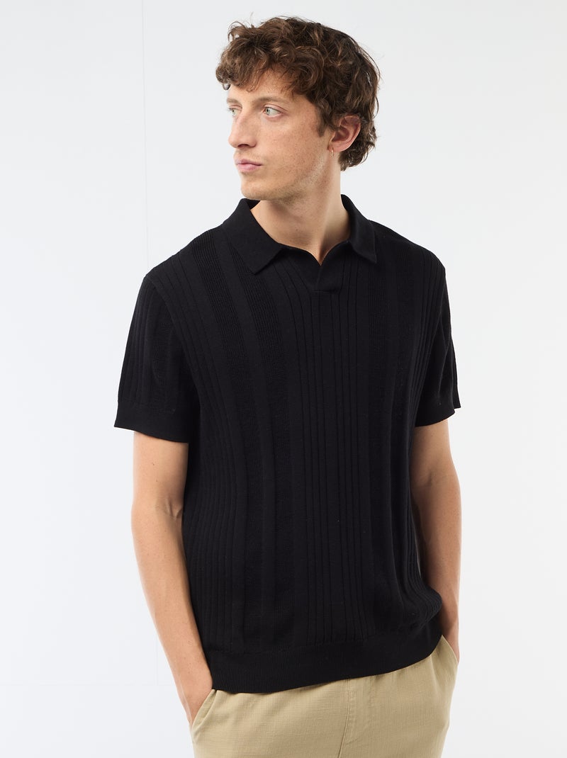 Polo en maille effet tricot Noir - Kiabi