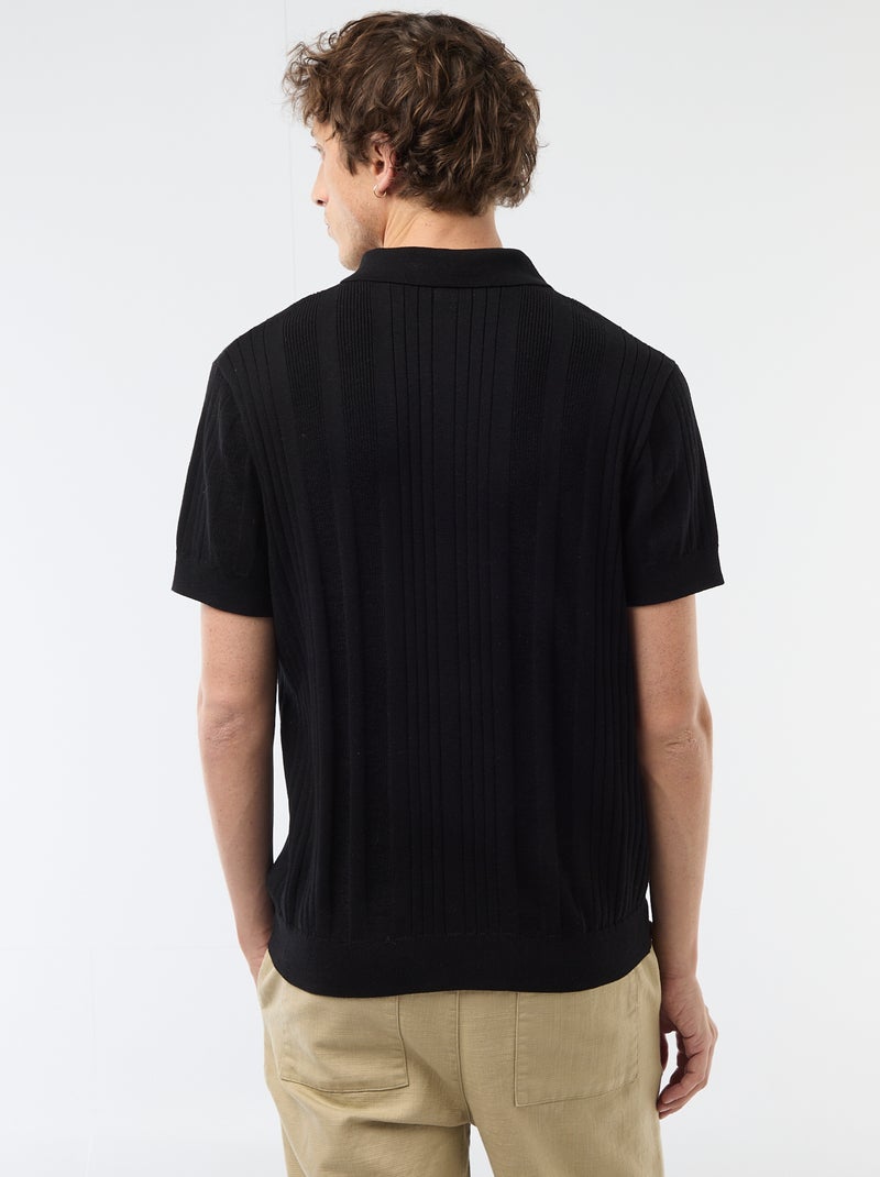 Polo en maille effet tricot Noir - Kiabi
