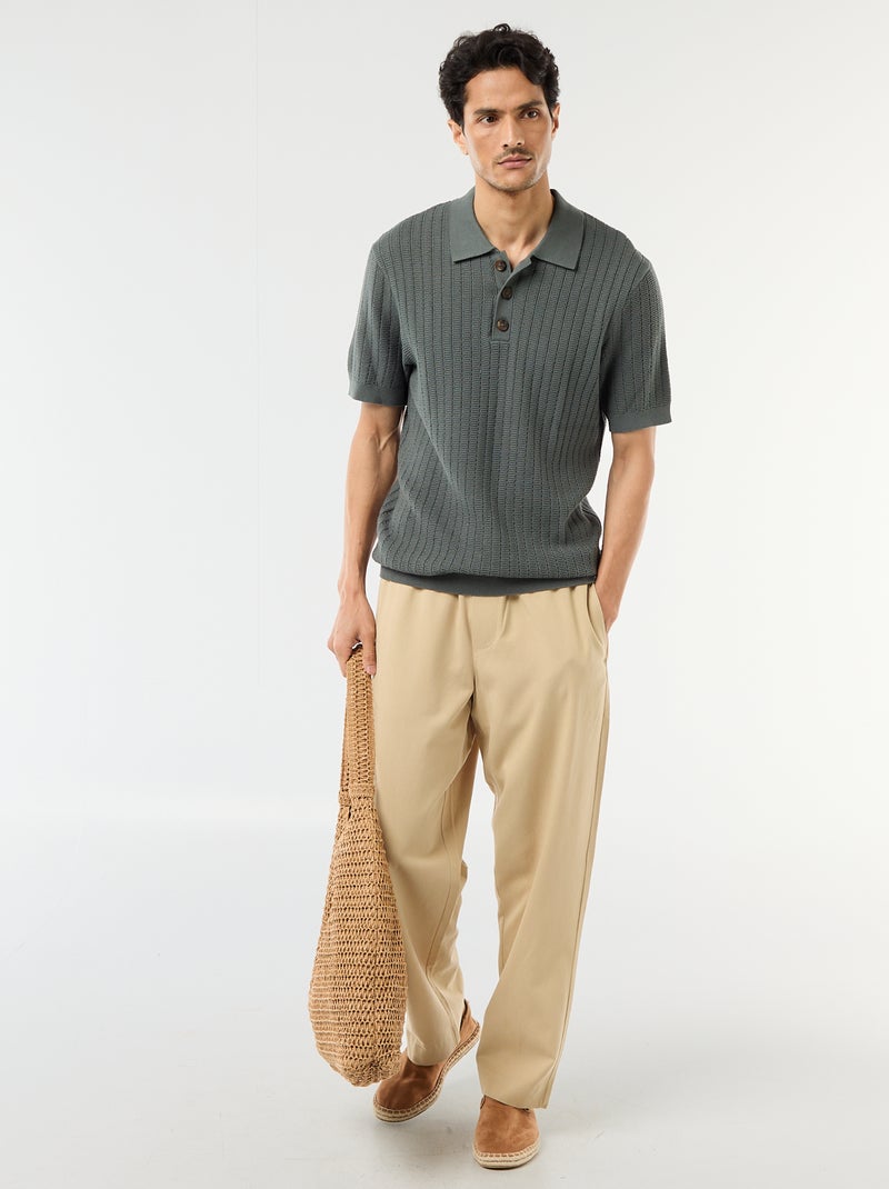 Polo en maille effet tricot Vert - Kiabi