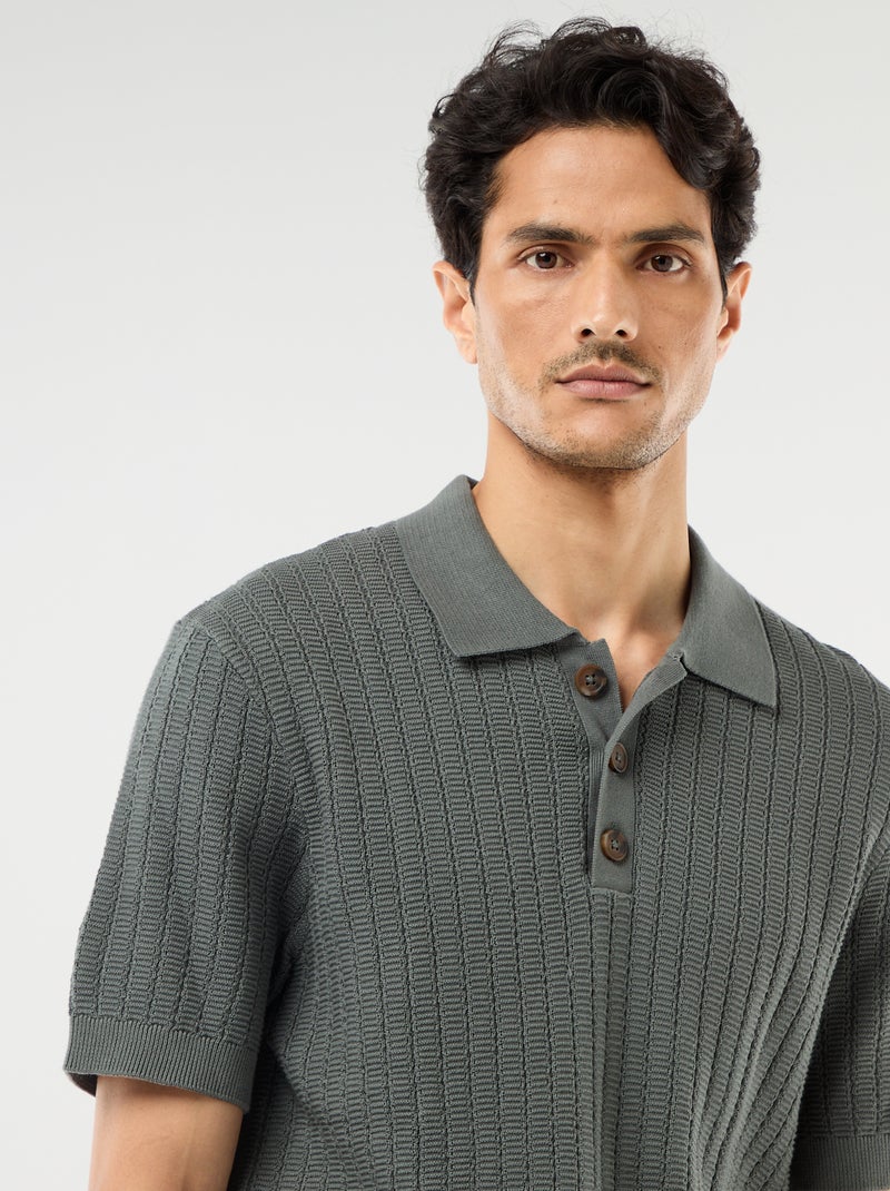 Polo en maille effet tricot Vert - Kiabi