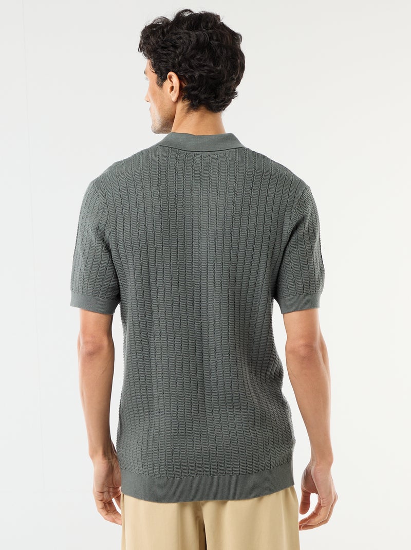 Polo en maille effet tricot Vert - Kiabi