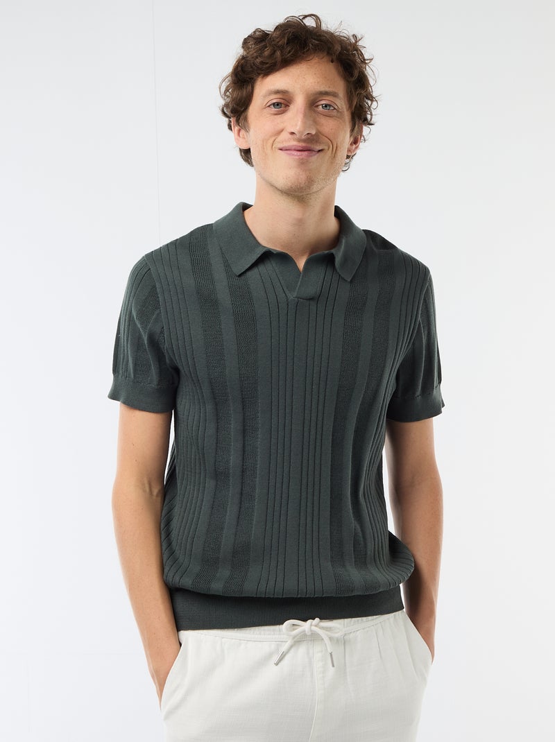 Polo en maille effet tricot Vert - Kiabi