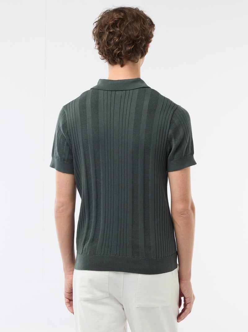Polo en maille effet tricot Vert - Kiabi