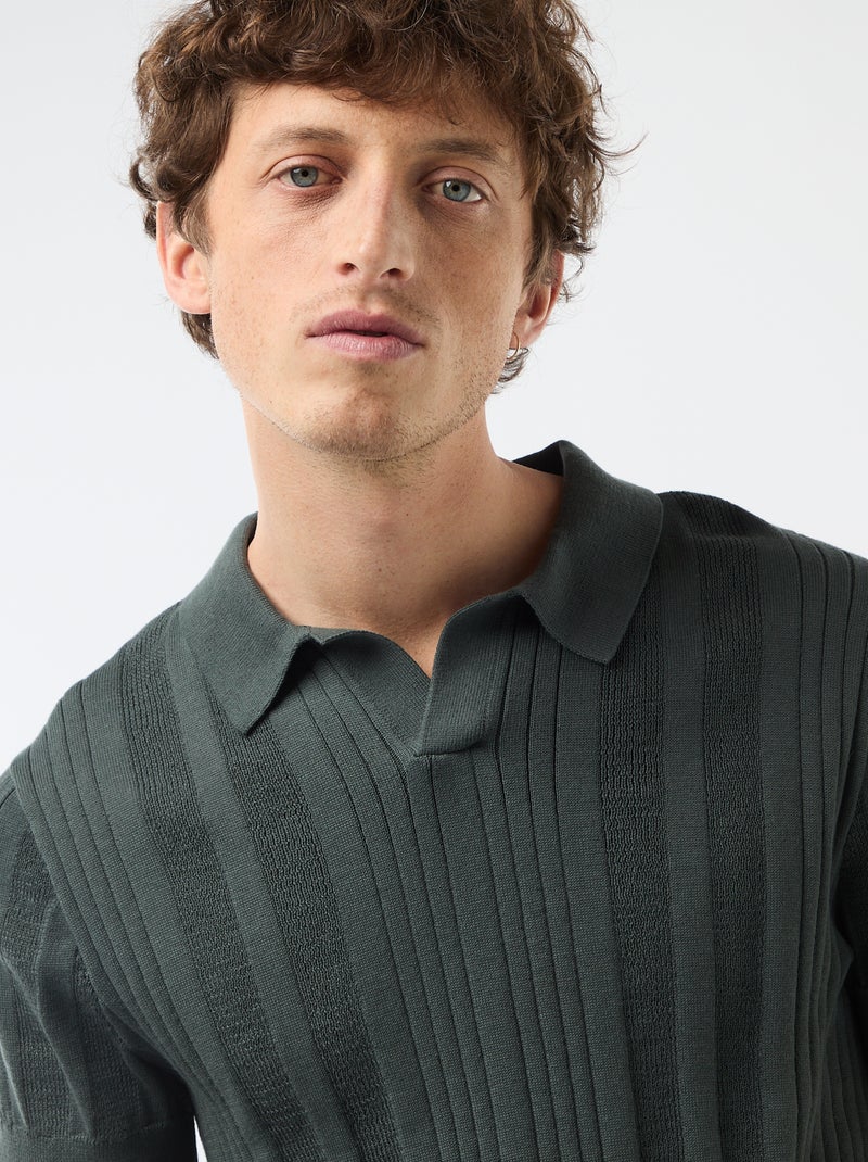 Polo en maille effet tricot Vert - Kiabi