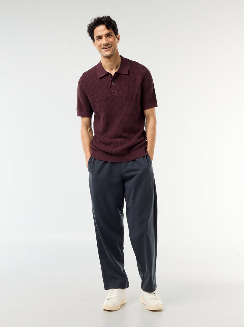 Polo en maille effet tricot Violet - Kiabi