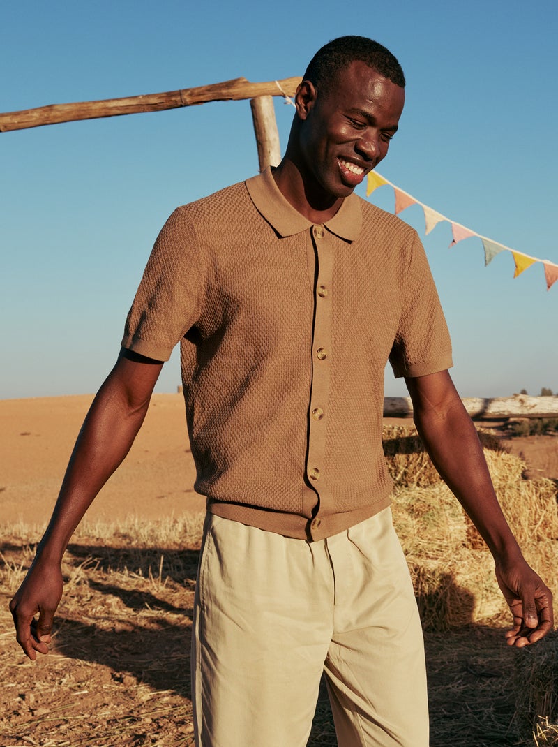 Polo en maille gaufrée Kaki - Kiabi