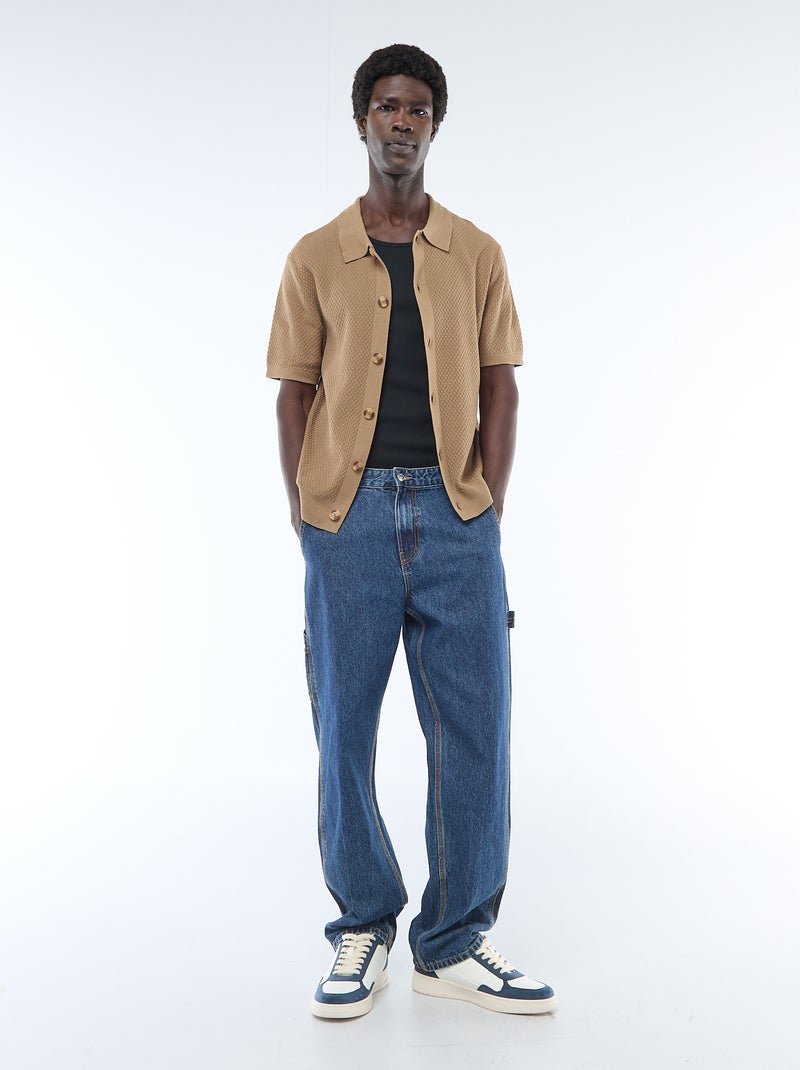 Polo en maille gaufrée Kaki - Kiabi