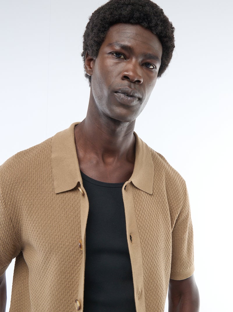 Polo en maille gaufrée Kaki - Kiabi