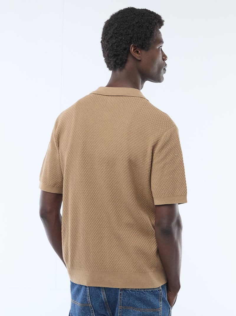 Polo en maille gaufrée Kaki - Kiabi