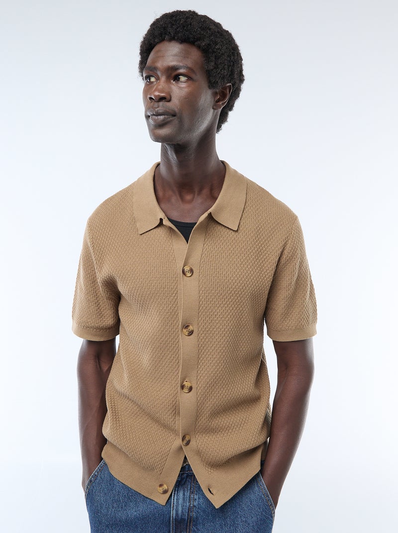 Polo en maille gaufrée Kaki - Kiabi