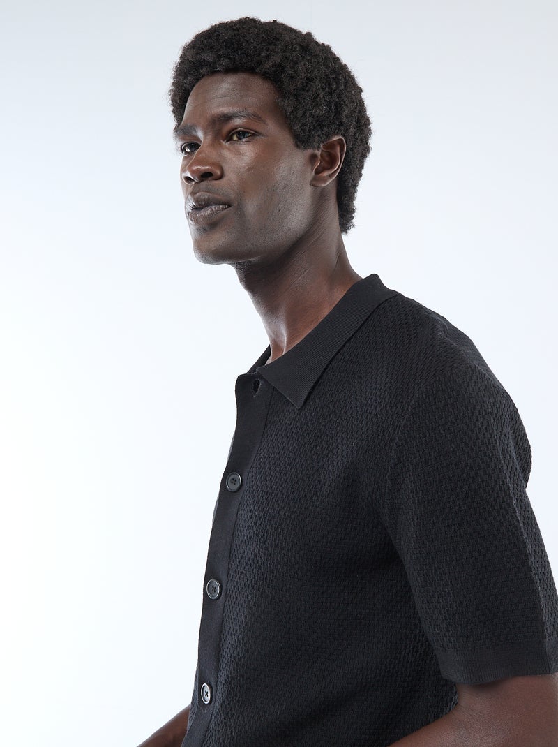Polo en maille gaufrée Noir - Kiabi