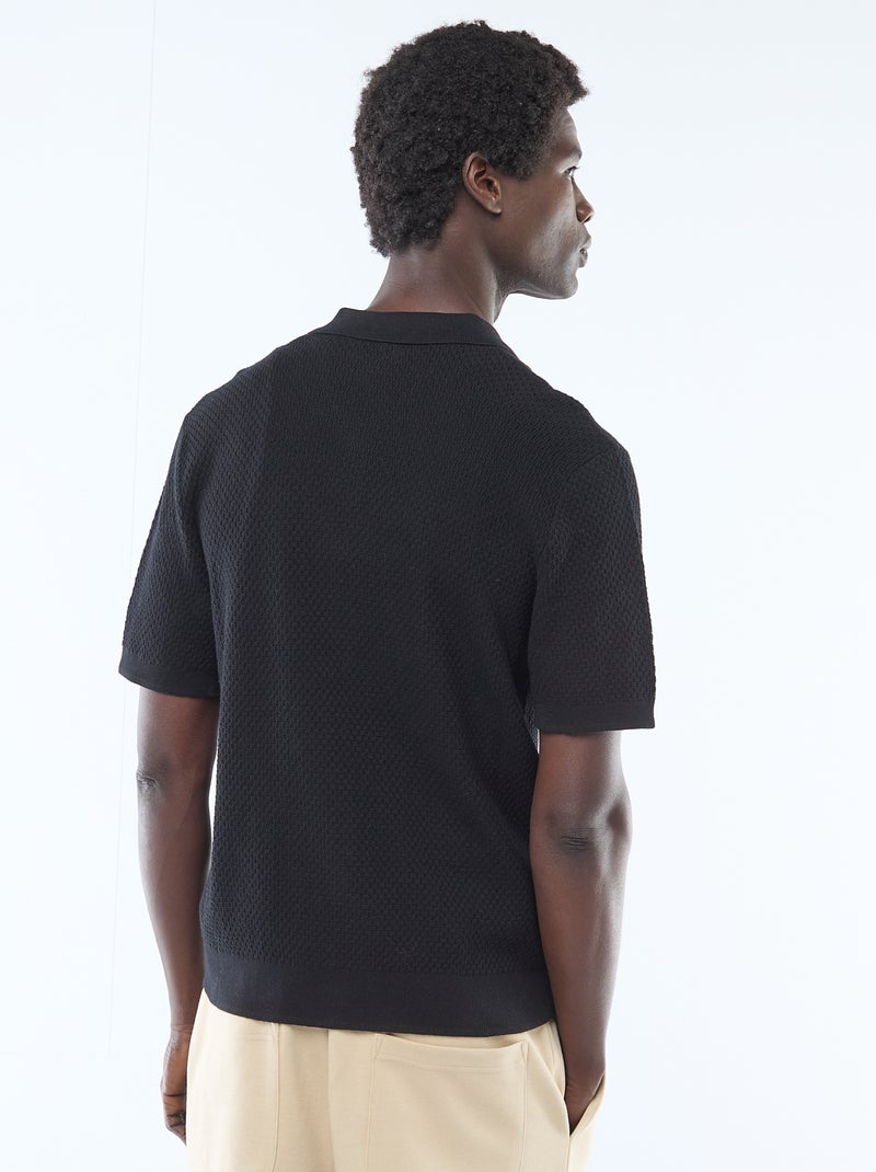 Polo en maille gaufrée Noir - Kiabi